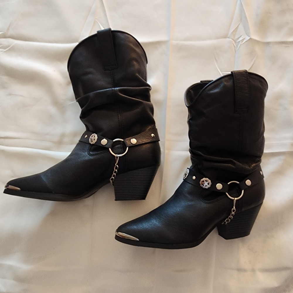 Black Leather Western Boots